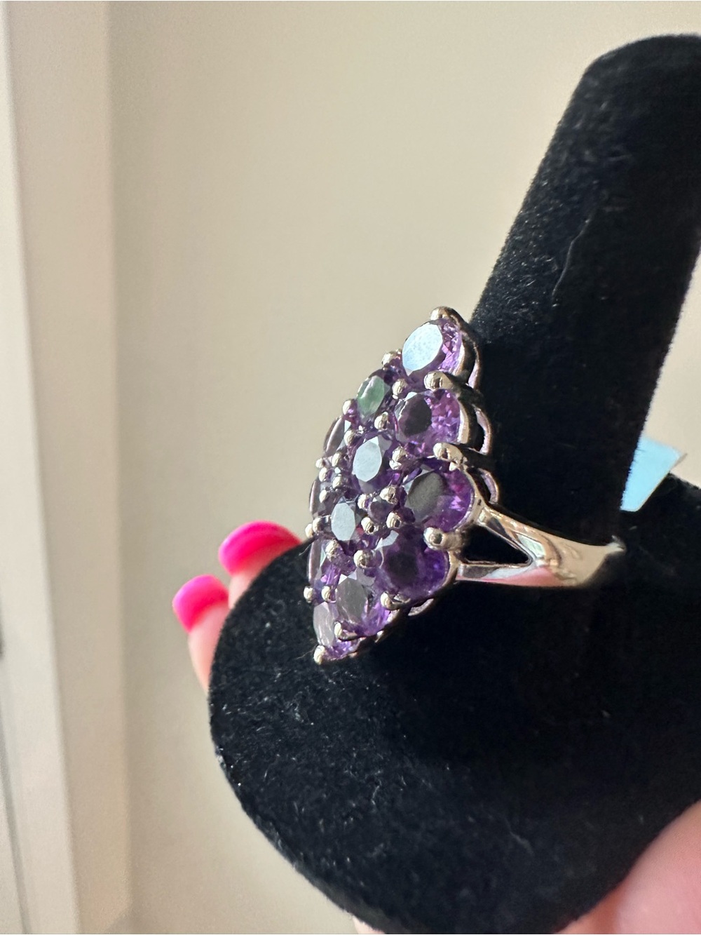 6.78 cw Real Amethyst & .925 Sterling Silver Cluster Ring retail $1k
